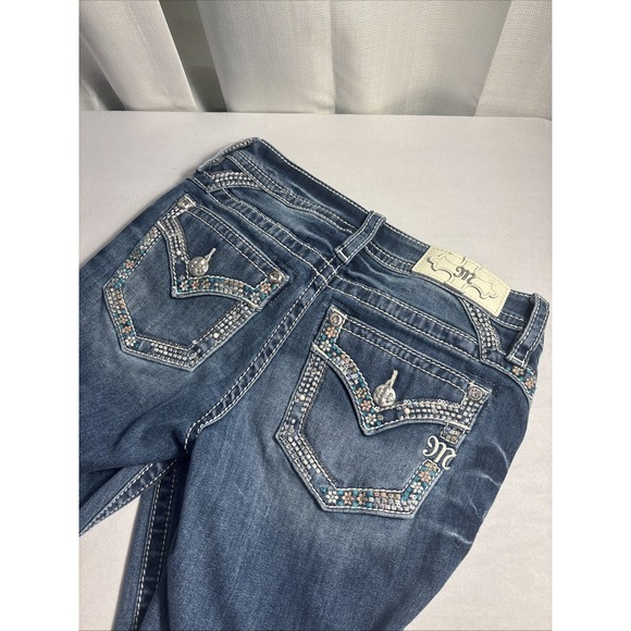 Miss Me Denim - Miss Me Jeans Womens 25x24 Midrise Capri Studded Flowers Y2K Rhinestone Straight